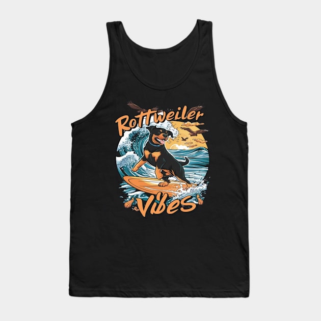 Wave Rider Rottweiler Dog Surfing Adventure Tank Top by coollooks